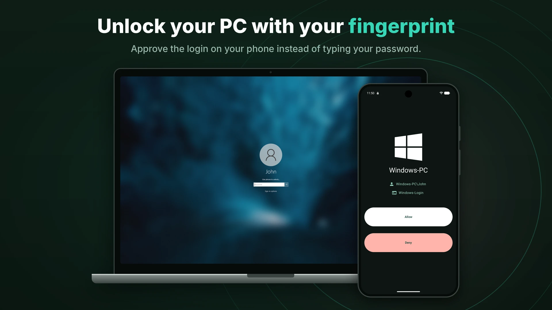 PulseUnlock unlocking a Windows PC from an Android phone